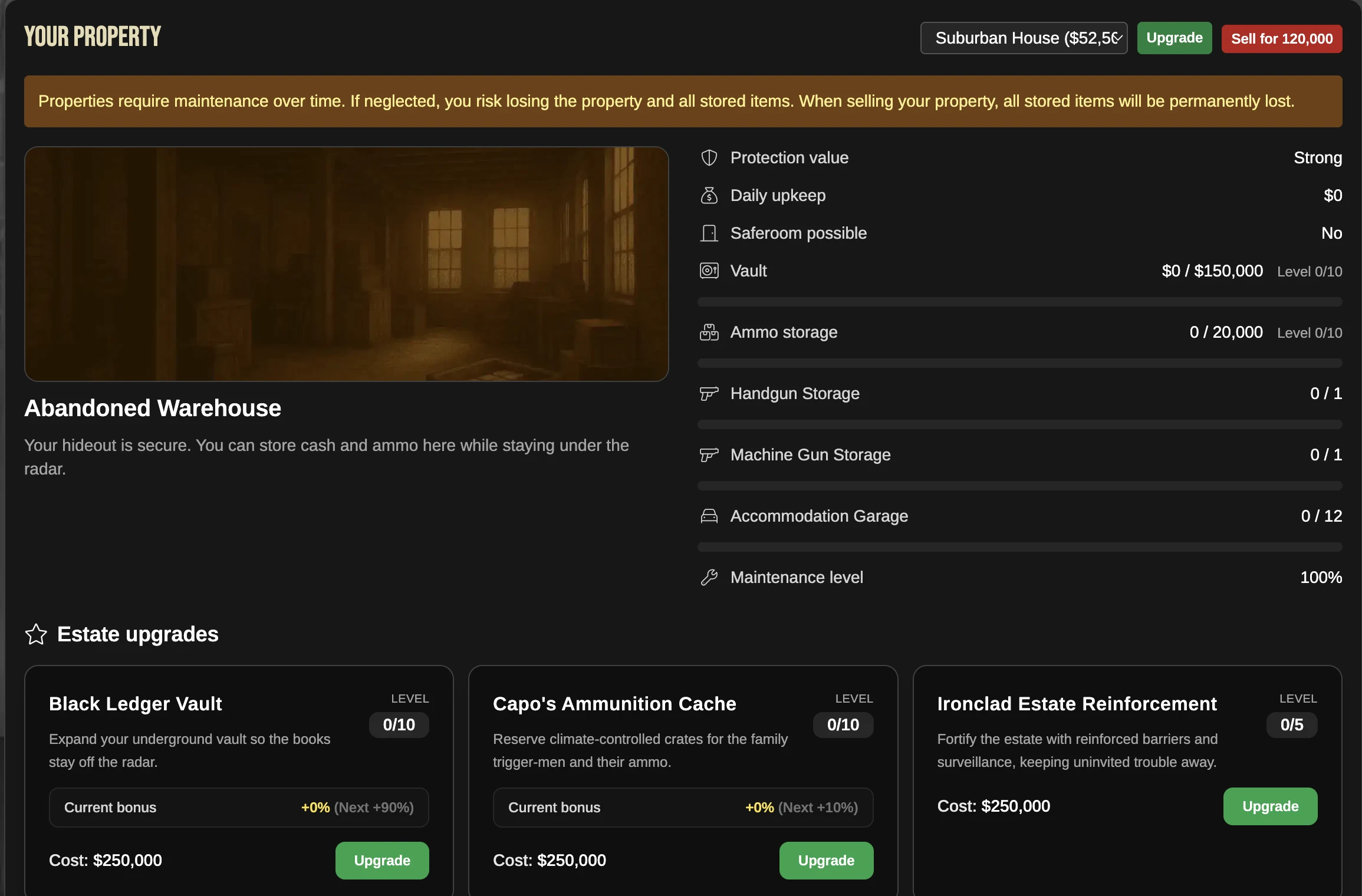 Pentito property screen showing a valuable city location ready to secure